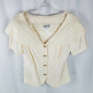 Bridesmaids top cream pleated‎ oversize collar button front 12